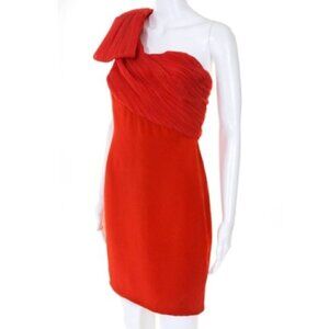 Marchesa Notte Mini Dress 0 One Shoulder Bow Cocktail Party Silk Sculpted Orange
